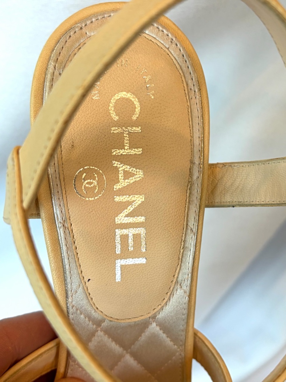 CHANEL Leather Strappy heels, Interlocking Strass CCs,quilted int, nude, 37, GUC - Picture 9 of 14